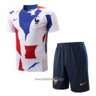 Tracksuit France Short Sleeve 2022-2023 Red Blue - Shorts White