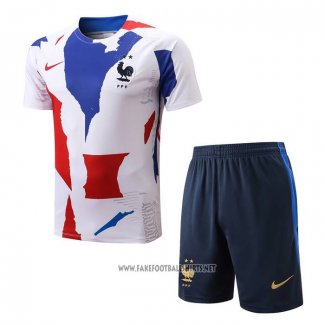 Tracksuit France Short Sleeve 2022-2023 Red Blue - Shorts White