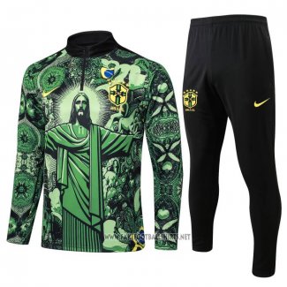 Sweatshirt Tracksuit Brazil Jesus Kid 2024-2025 Green